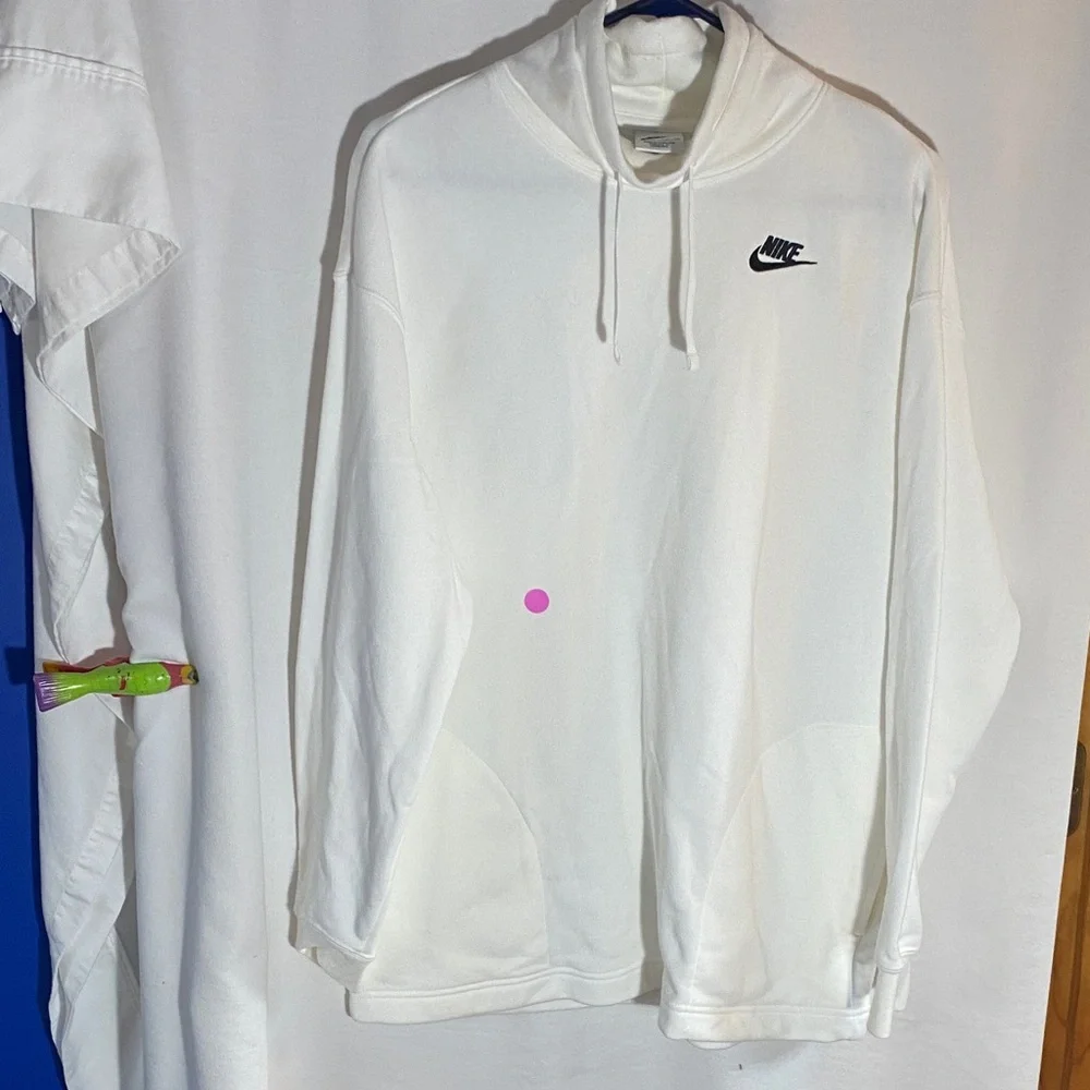 Nike White Pullover Cowl neck with Black Swoosh, Size XSmall Oversized